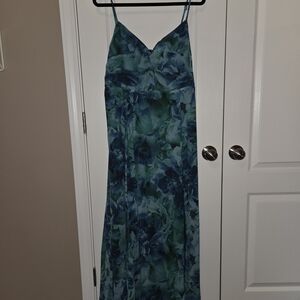 Lulu's Elegant Floral Maxi Dress in Blue and Green